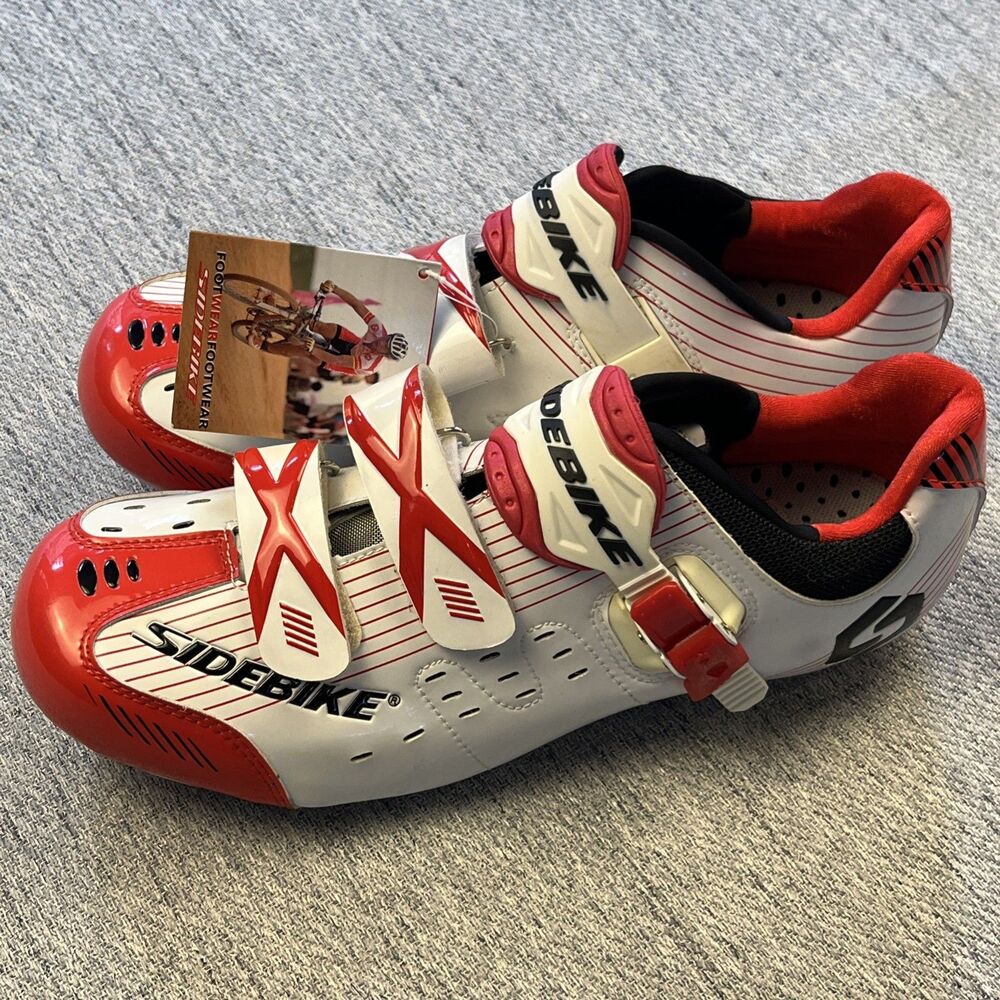 SIDEBIKE Road Cycling Shoes White Red Mens Size 10 US / 43 EU NWT New With Tags